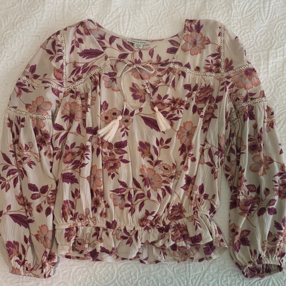 American Eagle Lace Inset Tassel Blouse - Picture 2 of 3